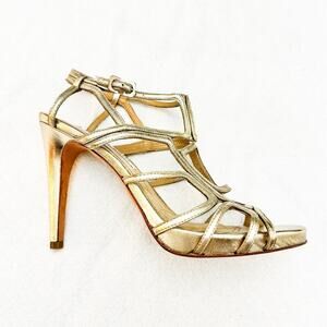 DVF Gold Metallic Cage Stiletto Heel Sandals Open Toe SIze 9 NWOB